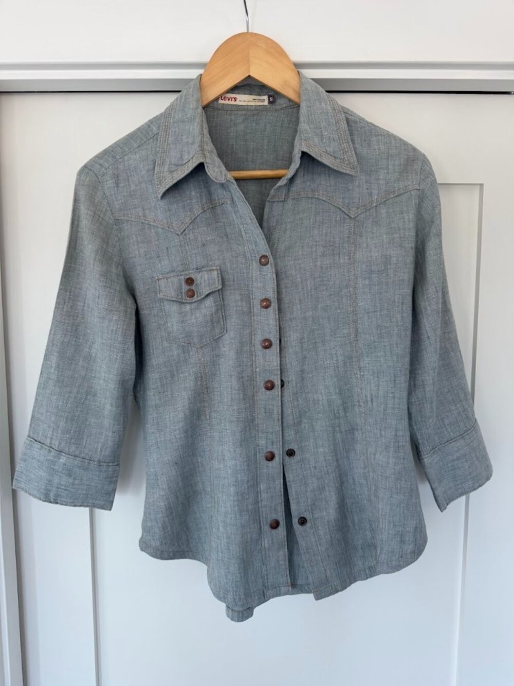 Levi's Snap-button 3/4 Sleeve Denim/Linen Shirt